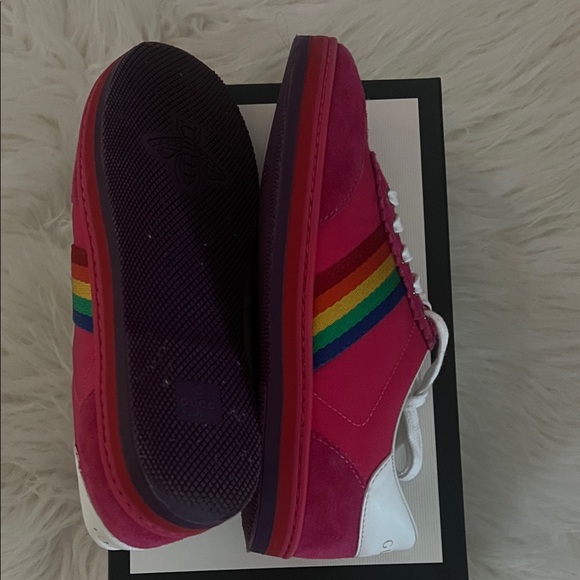 Gucci Fuchsia Sneakers with Multicolor Stripes - Picture 11 of 12